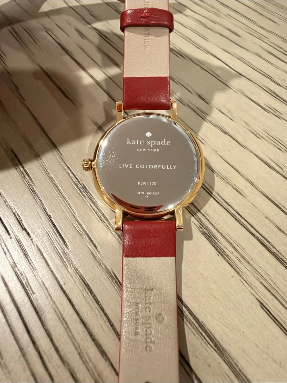 kate spade Red Leather Strap Watch with Gold Crystal Accents